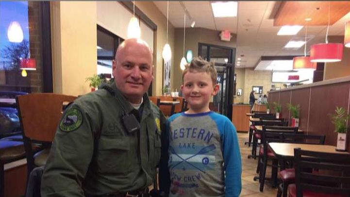 Lakewood, Colo. Police Department's Officer Ryan O'Hayre and seven-year-old Hunter Steffes on the thank you note getting national media attention.