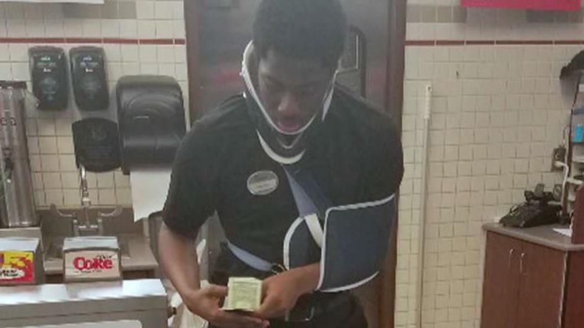 Injured Chick-Fil-A employee Jakeem Tyler discusses what he will do with the money strangers raised for him after a photo of Jakeem at work after getting into a car crash went viral.