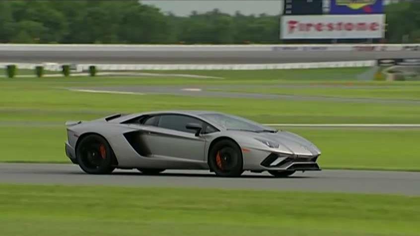 FoxNews.com Automotive Editor Gary Gastelu test drives the Lamborghini Aventador at the Pocono Raceway.