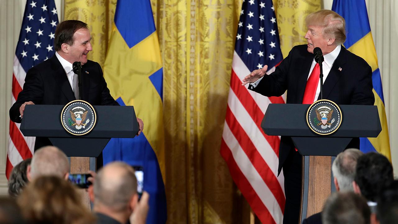 President Trump and Swedish Prime Minister Stefan Lofven discuss the potential consequences of the administration’s plan to impose tariffs on steel and aluminum imports during a joint press conference.