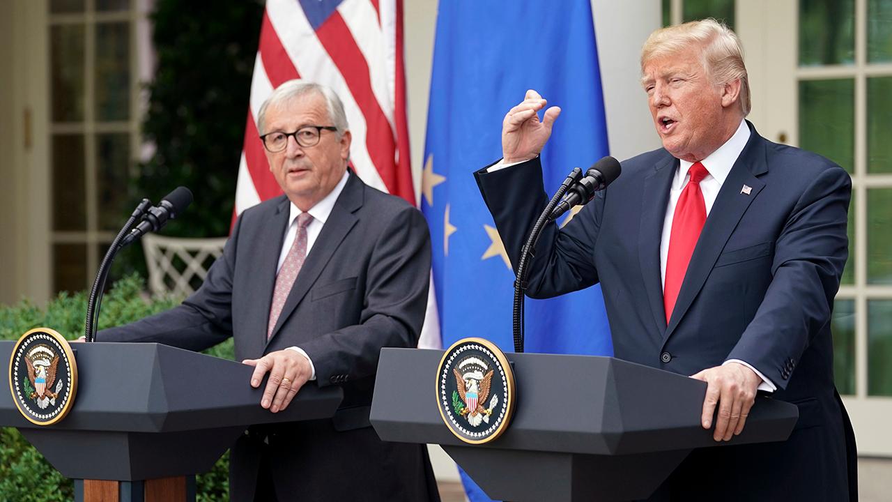 President Donald Trump discusses how the U.S. and European Union will work together to reduce trade barriers. 