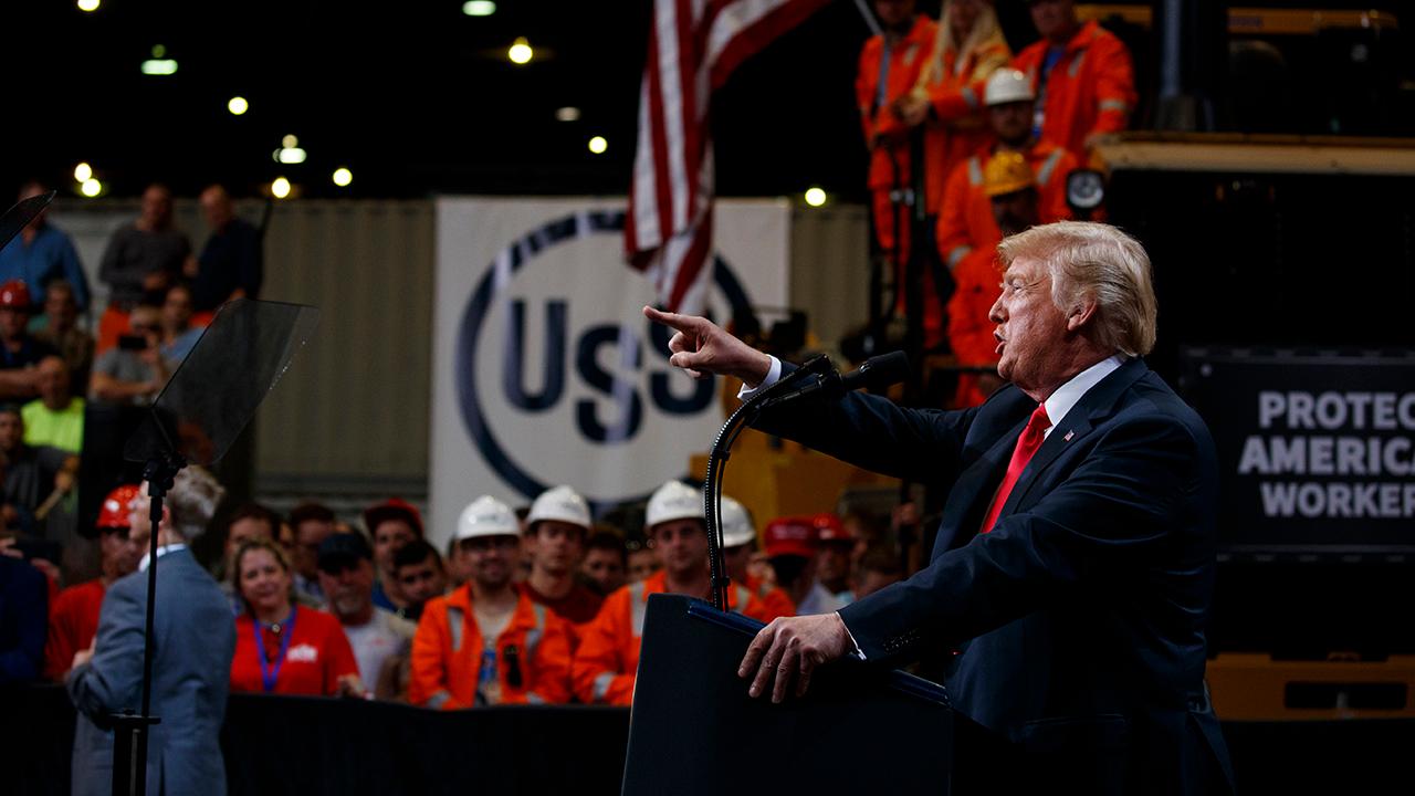 President Donald Trump delivers remarks at a steel plant in Granite City, Illinois. 