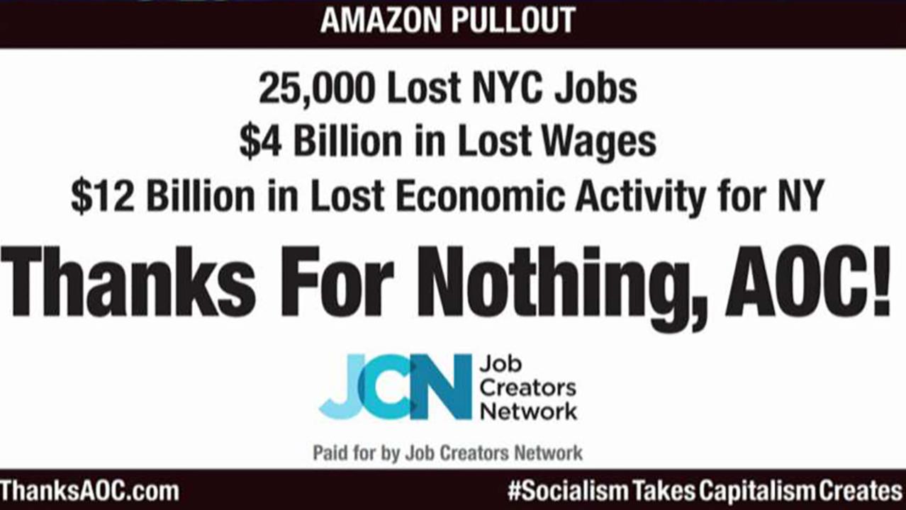 Job Creators Network President Alfredo Ortiz discusses his company's new billboard, which slammed Rep. Alexandria Ocasio-Cortez (D-N.Y.) for helping to push Amazon out of New York City.