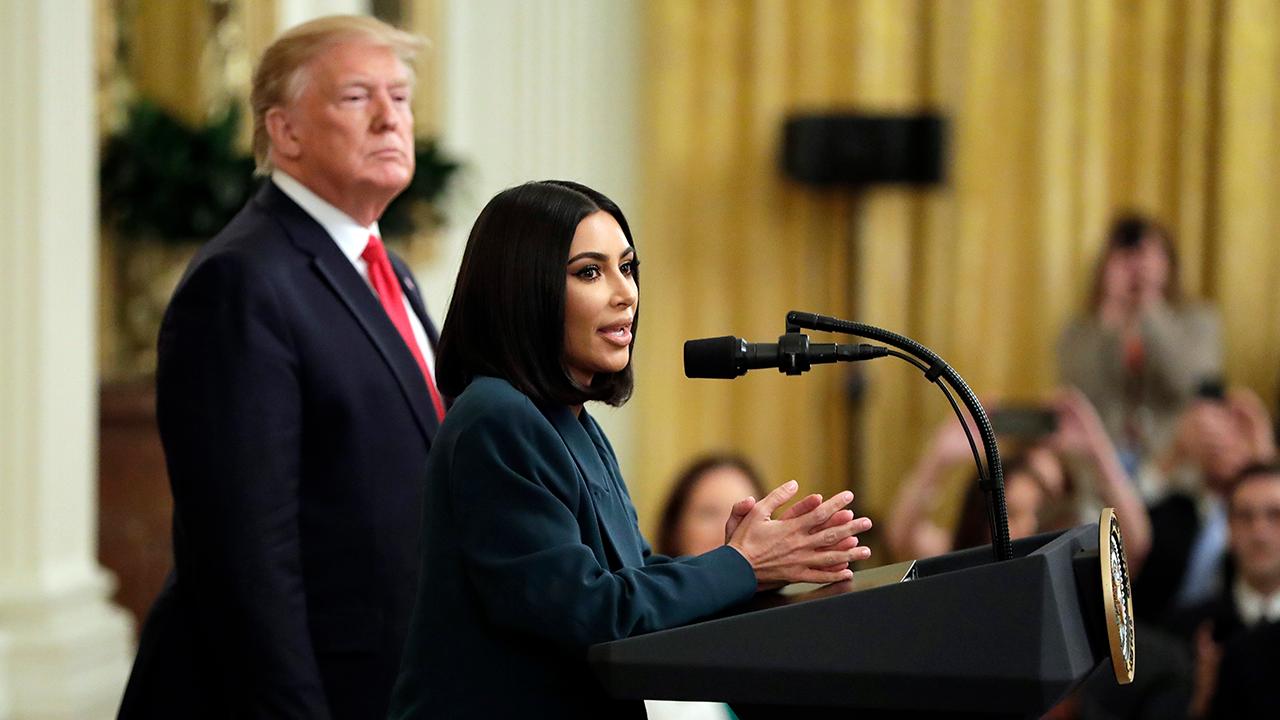 Reality television star Kim Kardashian delivers a speech at the White House on an initiative that looks to help former inmates land jobs out of prison.