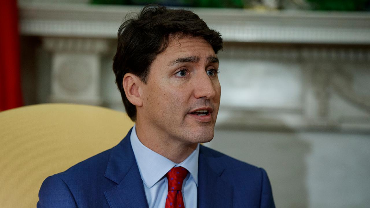 Canadian Prime Minister Justin Trudeau holds a news conference at the Canadian Embassy.