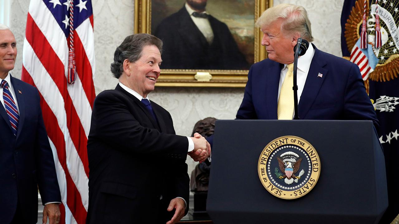 FOX Business’ Trish Regan talks to former Reagan economist Art Laffer after President Trump awarded him with the Presidential Medal of Freedom.