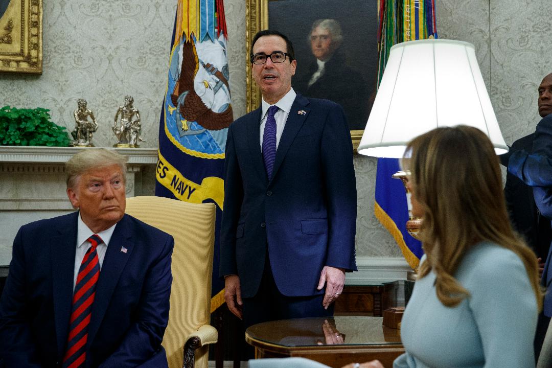 President Trump and Treasury Secretary Steven Mnuchin on imposing sanctions on the Iranian National Bank after the Saudi oil attacks. 