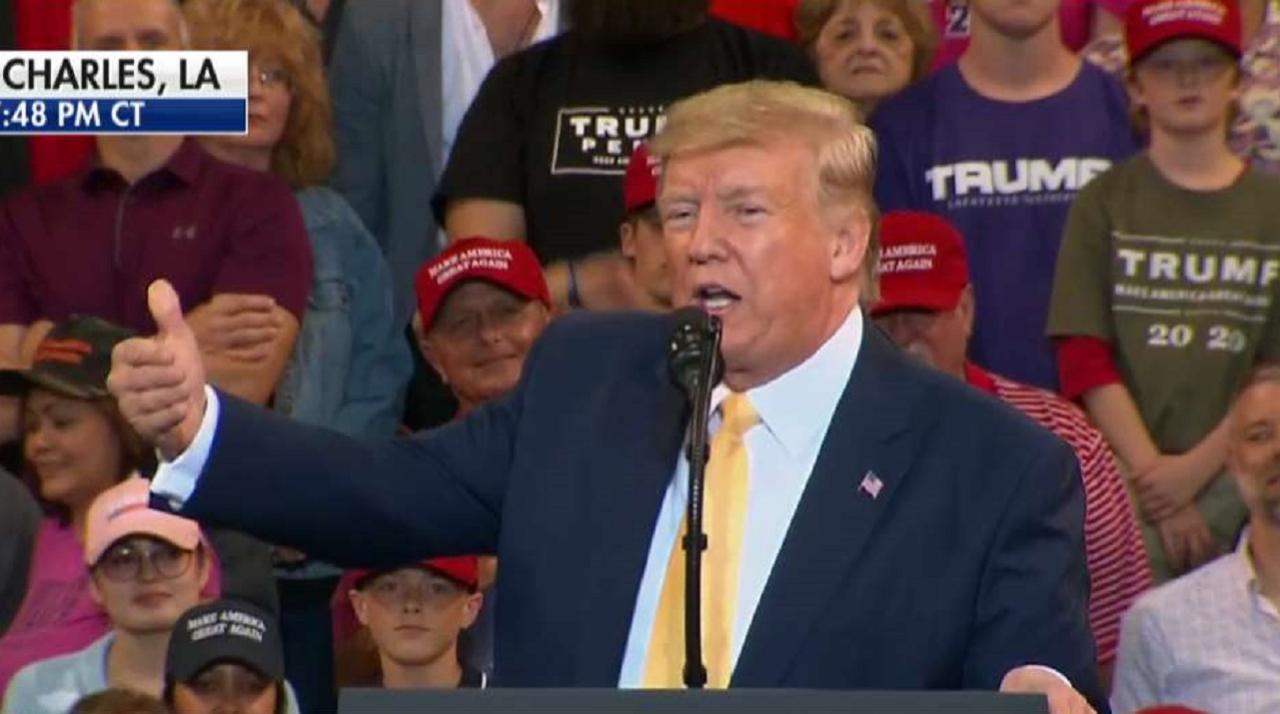 President Trump discusses the China trade agreement and its impact on farmers at a rally in Louisiana.