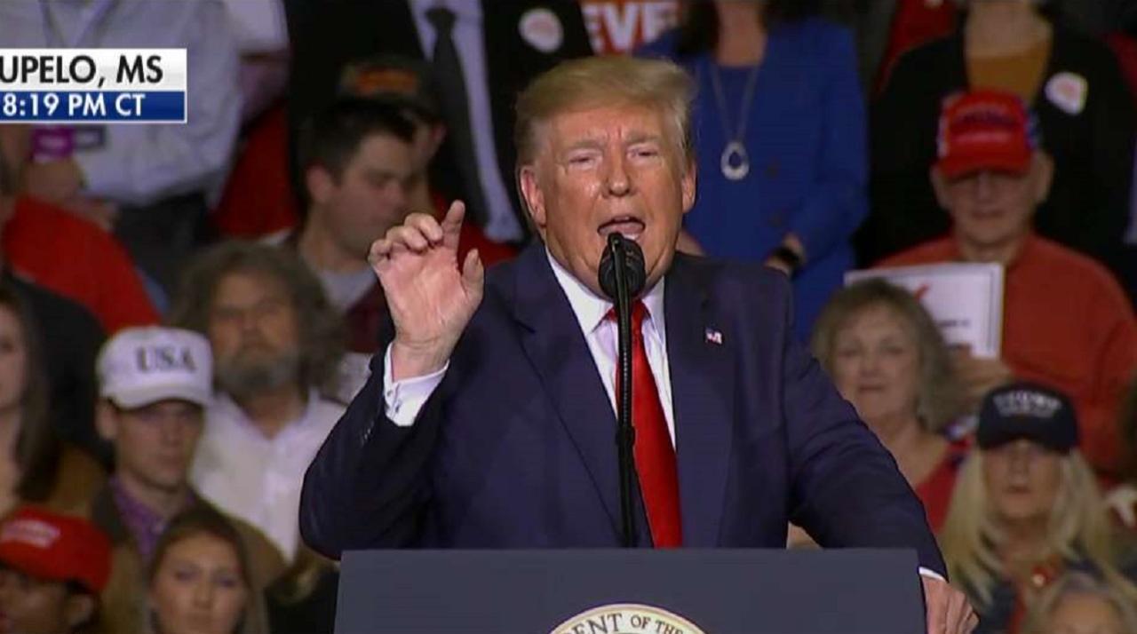 President Trump discusses China’s U.S. farm purchases, trade talks and more at a ‘Keep America Great’ rally in Tupelo, Mississippi.
