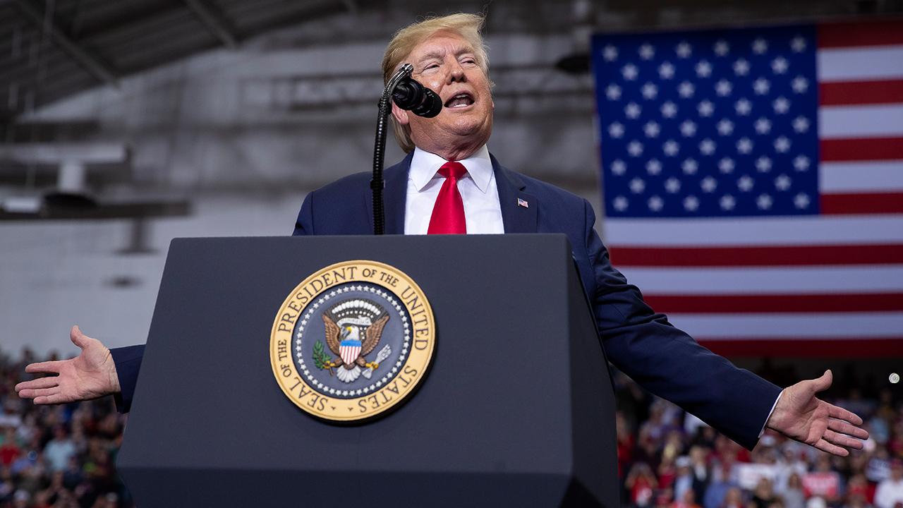 President Trump speaks about his administration's tax cuts and Louisiana politicians during a ‘Keep America Great’ rally in Monroe, Louisiana.