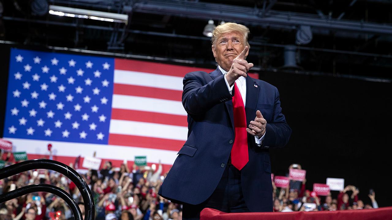 President Trump talks about the USMCA and U.S. trade, expanding the auto and oil industry and stopping jobs from leaving Michigan at a ‘Keep America Great’ rally in Battle Creek, Michigan, on Wednesday night.