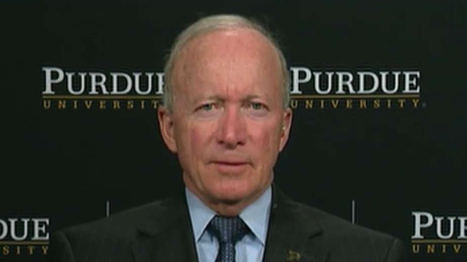 Purdue University president and former Indiana governor Mitch Daniels, (R), discusses what he did to promote economic growth in the state of Indiana and how he has addressed student debt at Purdue.