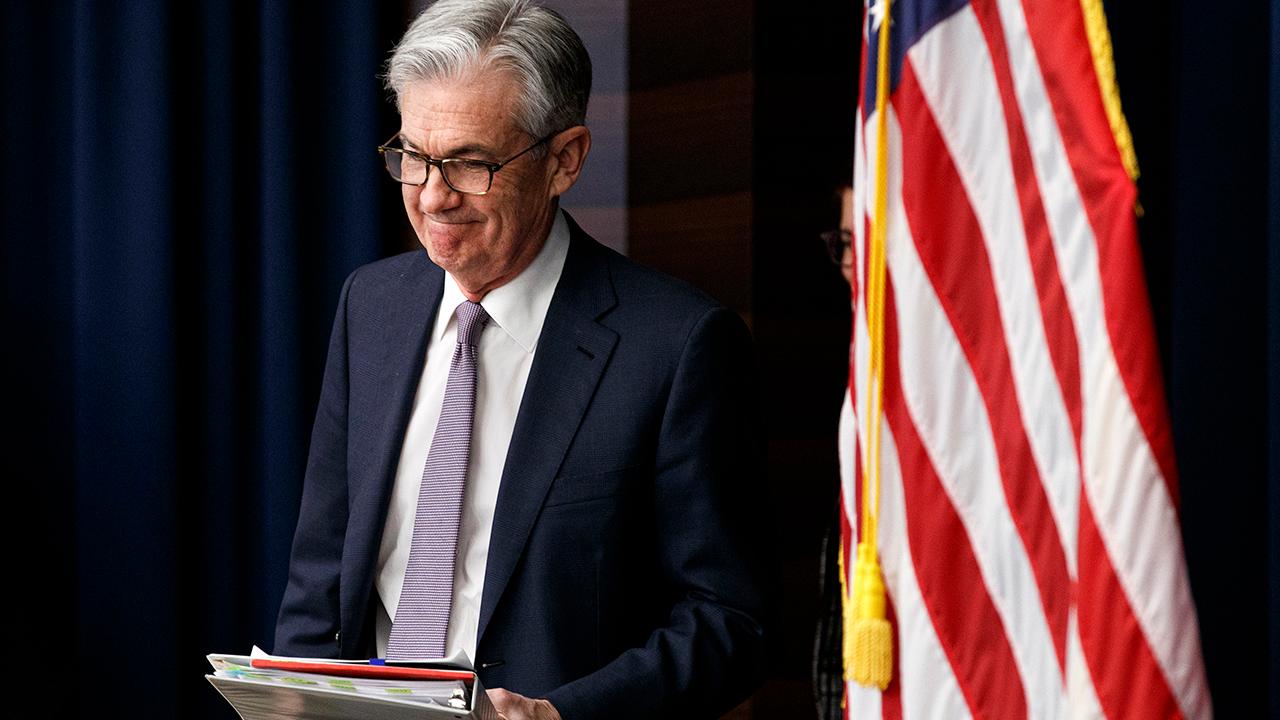 Chair of the Federal Reserve Jerome Powell speaks on the passing of former Federal Reserve chair Paul Volcker during a press conference. 
