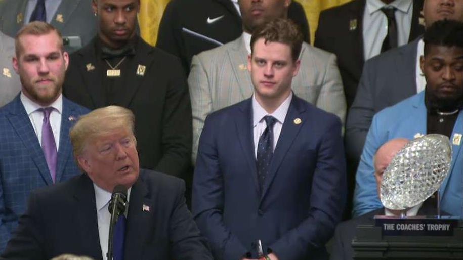 President Trump celebrates the national championship victory of the LSU Tigers at the White House, recognizing the players who made the team’s undefeated season possible.