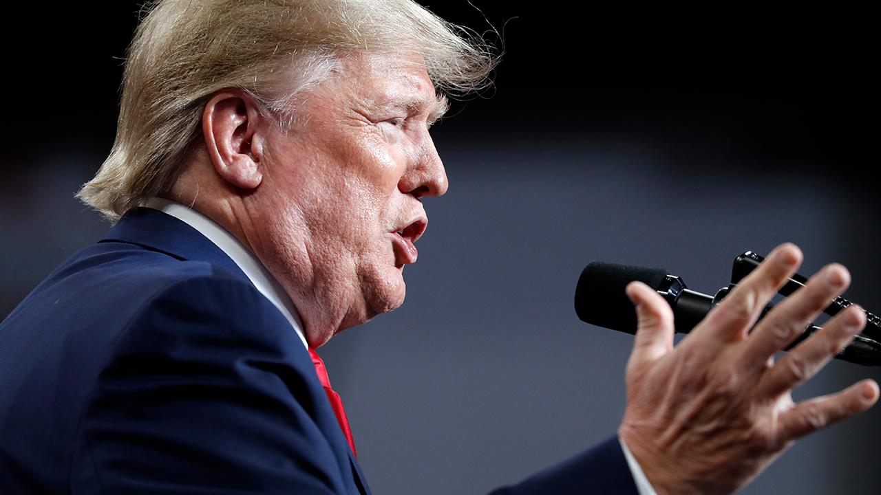 President Trump talks about American energy production and clean coal, oil and natural gas while speaking to supporters at a ‘Keep America Great’ rally in Toledo, Ohio. 