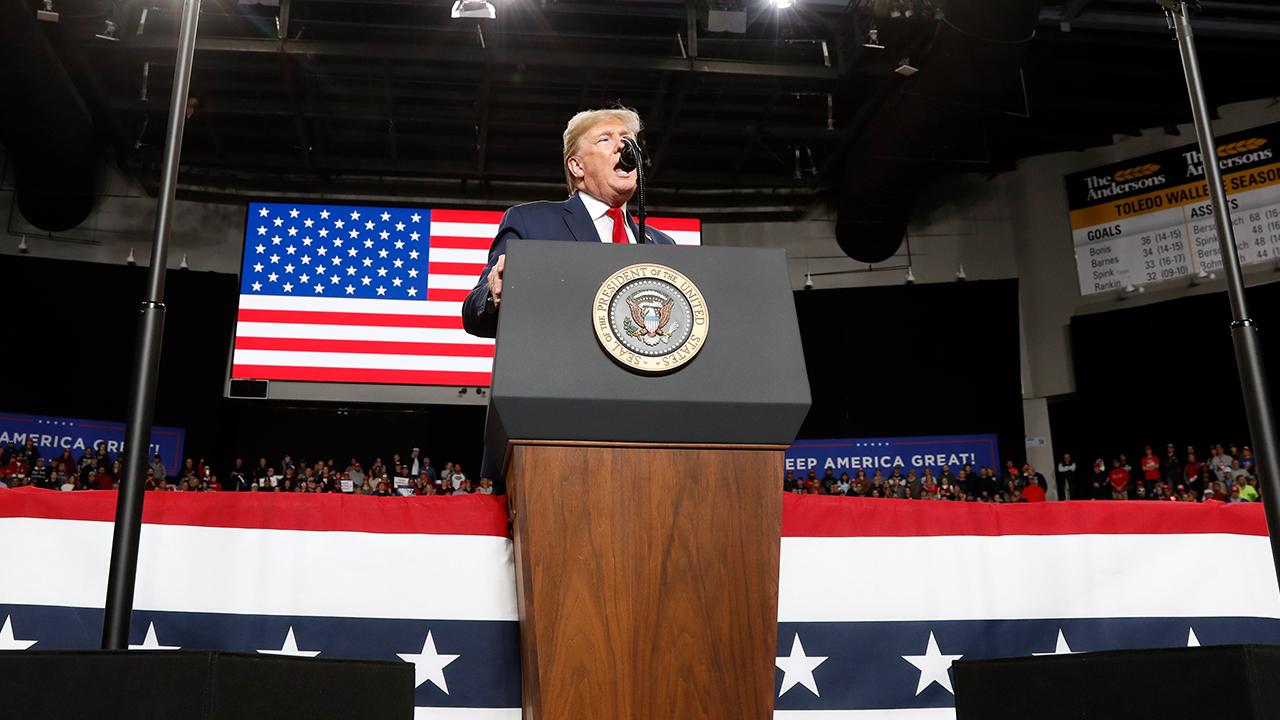President Trump discusses the Space Force and increasing military funding while speaking to supporters at a ‘Keep America Great’ rally in Toledo, Ohio. 