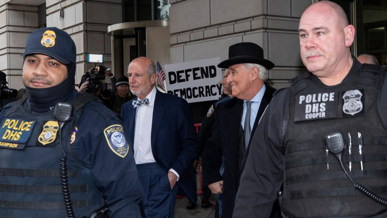 Roger Stone left the courthouse amid chanting crowds after receiving a 40-month prison sentence. 