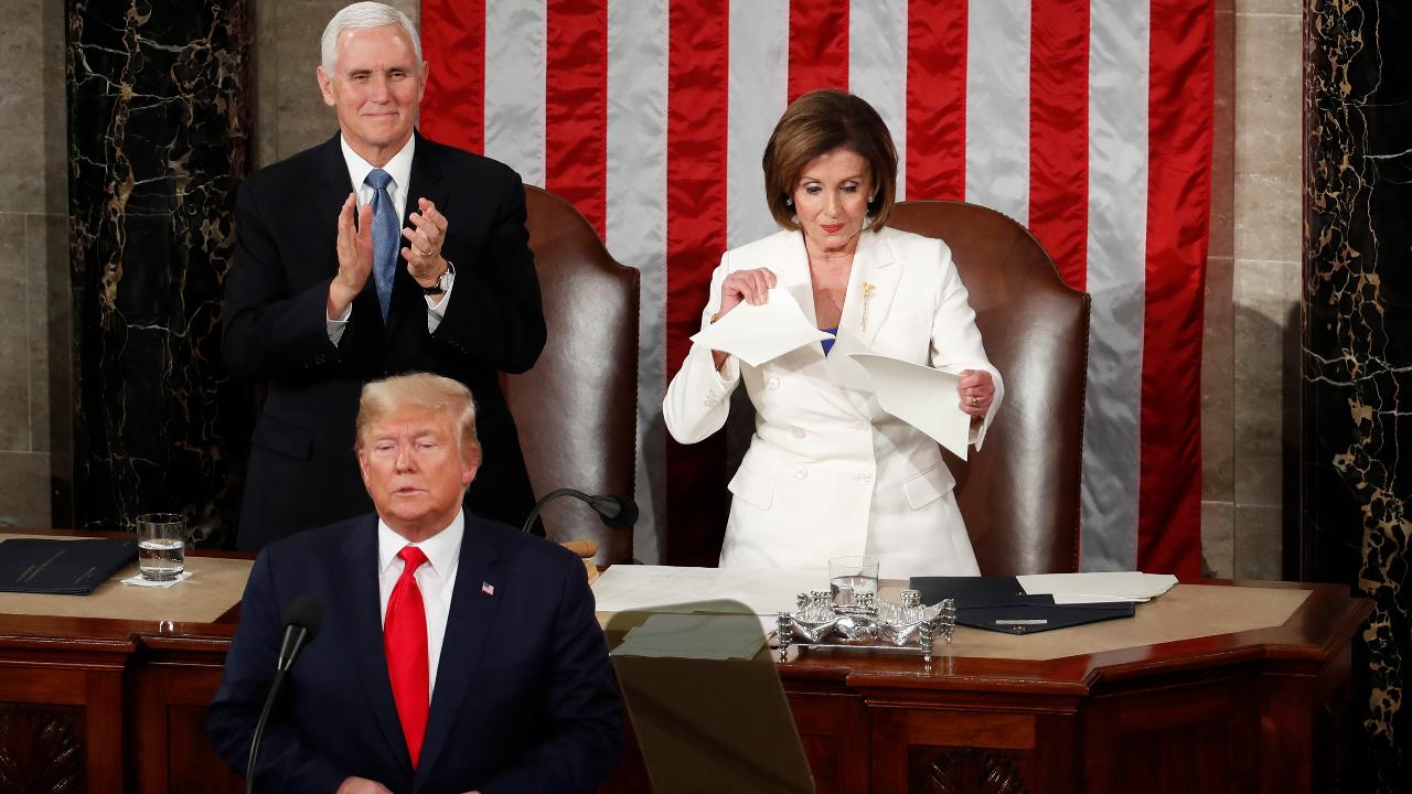 Democratic Speaker of the House Nancy Pelosi abruptly rips President Trump's State of the Union address after he makes his closing remarks. 