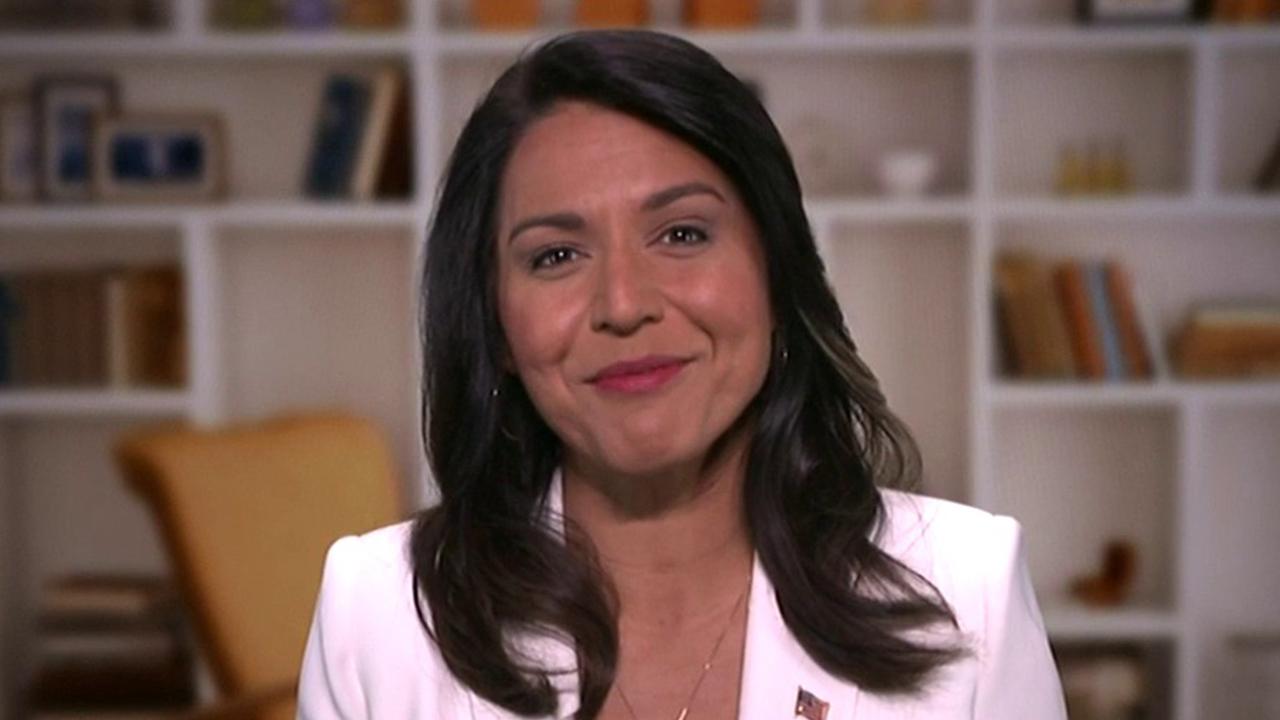 Democratic presidential candidate Rep. Tulsi Gabbard, D-Hawaii, discusses government spending, former presidential candidate Hillary Clinton and says she plans to stay in the 2020 race. 