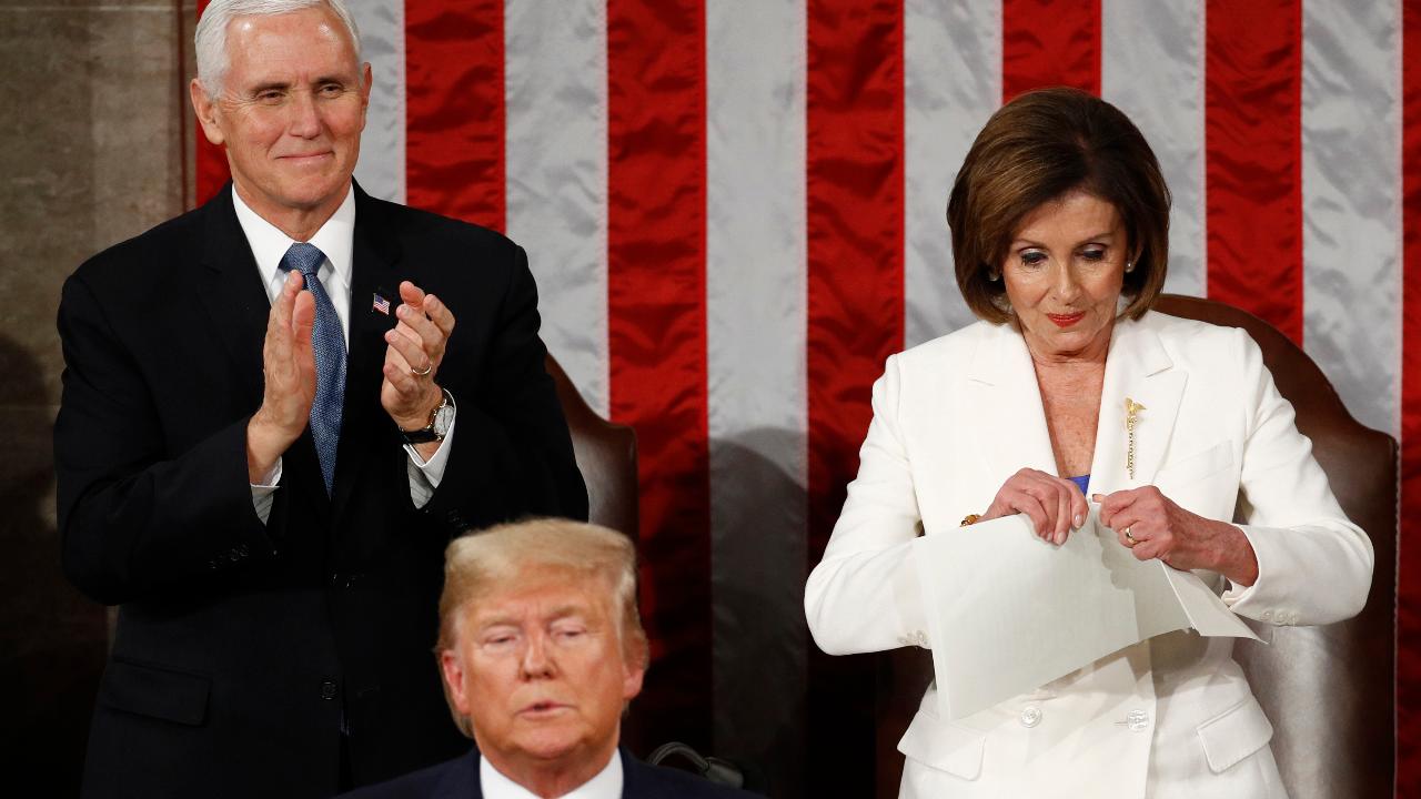 Steve Scalise, R-La., reacts to Speaker of the House Nancy Pelosi ripping up a copy of President Trump's State of the Union speech.