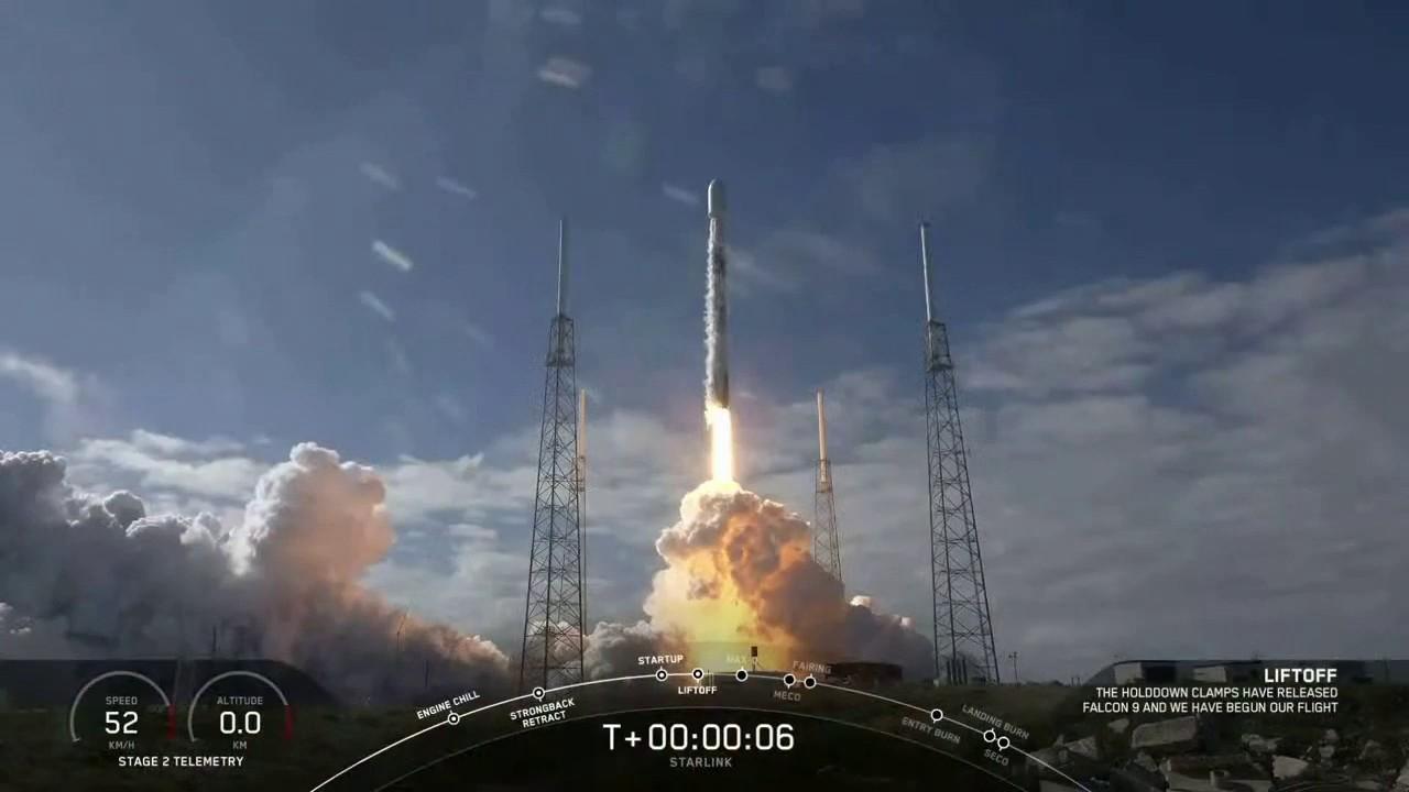 A SpaceX Falcon 9 rocket launched 60 new Starlink internet satellites on Monday.