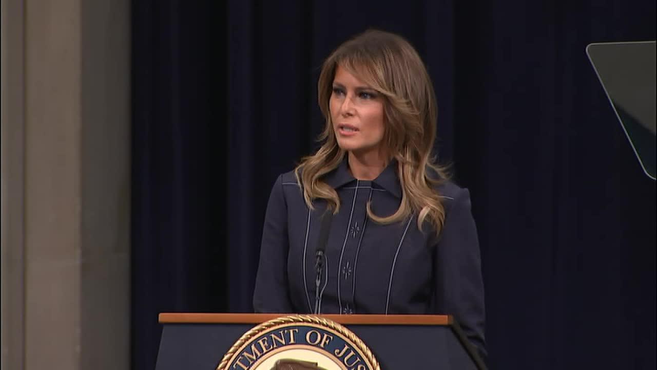 First Lady Melania Trump addresses attendees of the DOJ National Opioid Summit and shares about progression regarding the epidemic in the U.S.