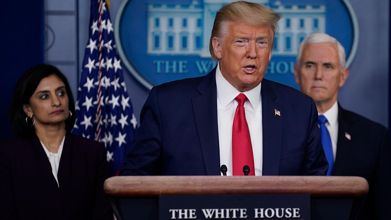 President Trump discusses China tariffs while speaking about the coronavirus at a White House press briefing. 