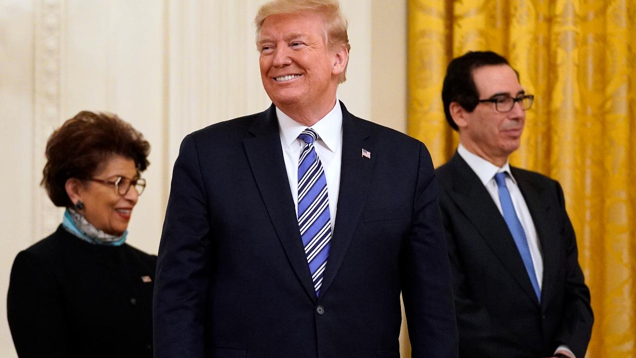President Trump touts the Paycheck Protection Program's success, the record demand for the PPP and says Treasury Secretary Steven Mnuchin told him the small business loans are coming in for smaller amounts.