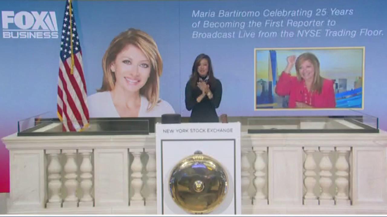 FOX Business’ Maria Bartiromo celebrates her 25th anniversary of reporting from the floor of the New York Stock Exchange by ringing the opening bell.  