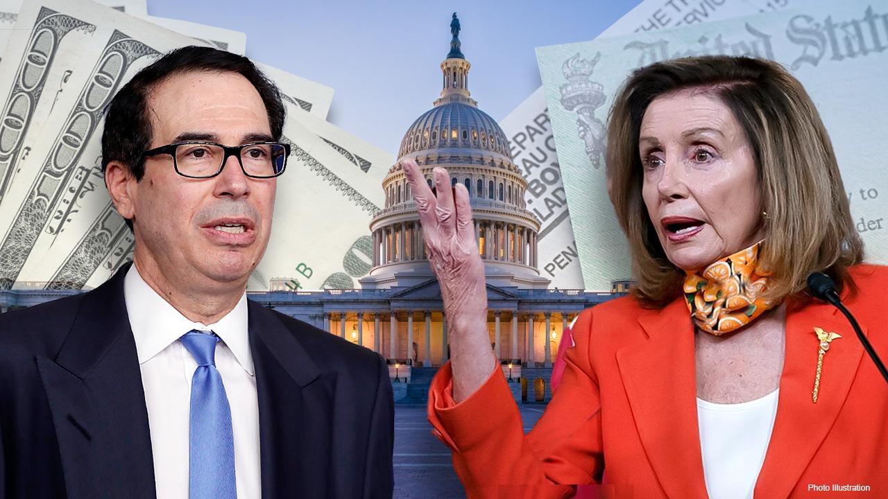 Treasury Secretary Steven Mnuchin and Speaker of the House Nancy Pelosi will meet face-to-face to discuss the stimulus package. FOX Business’ Edward Lawrence with more.